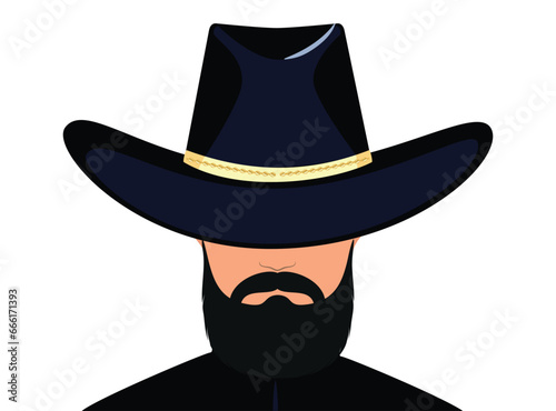 Cowboy with beard and hat, vector illustration