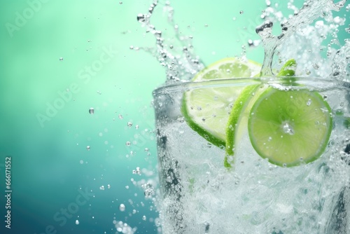  a glass of water with a lime and a slice of lime. generative ai