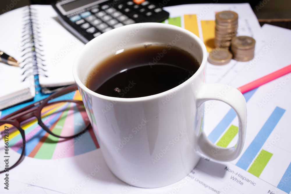 Black coffee mug at office table Black coffee mug at office table