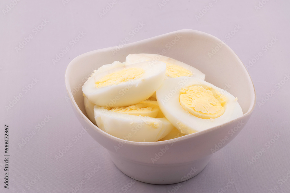 Boiled eggs in bowl on white background Boiled eggs in bowl on white background