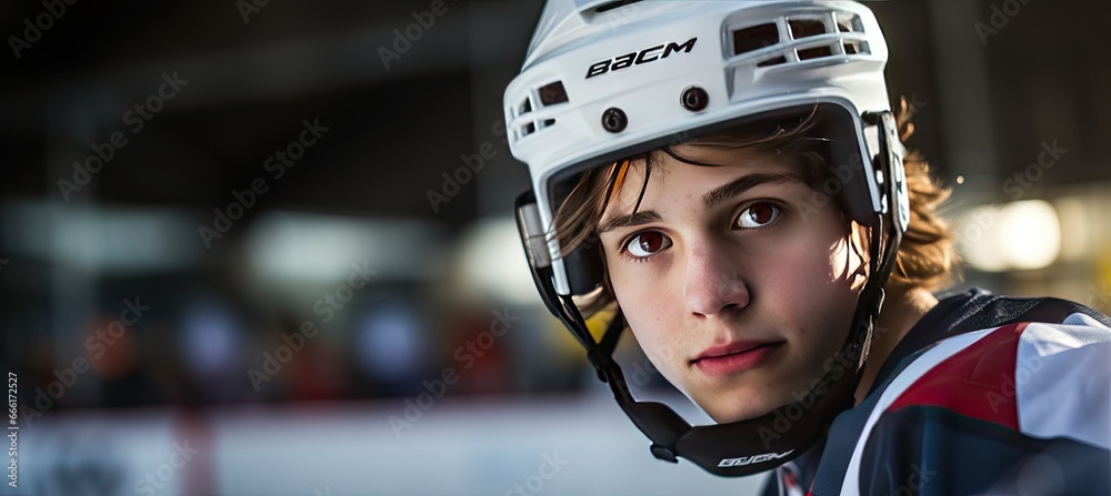 Portrait of a person in a helmet, hockey player, generative AI