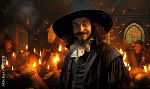 Fictional portrait of Guy Fawkes now celebrated through bonfire night in the UK