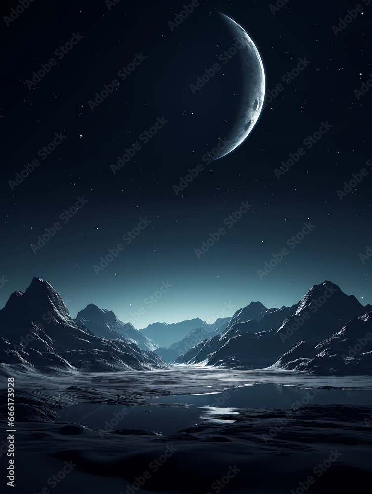 Fototapeta premium The sky under the moonlight reflects the rocky mountains graphic poster web page PPT background