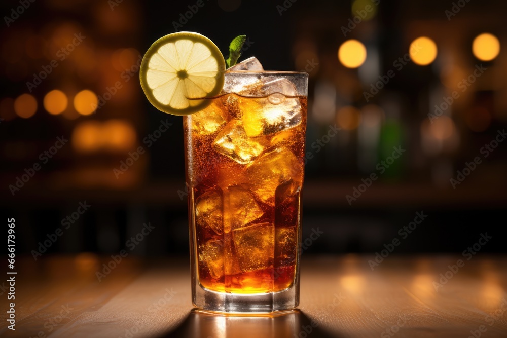 a glass of ice tea with a lime slice on top. generative ai a glass of ice tea with a lime slice on top. generative ai