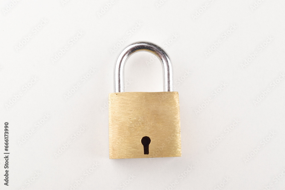 Fototapeta premium Top view of padlock on white background