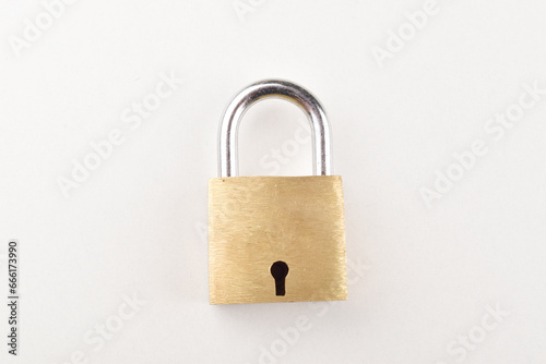 Top view of padlock on white background