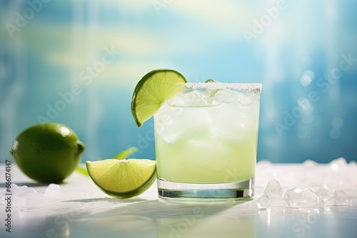 a lime and limeade drink with ice and limes. generative ai