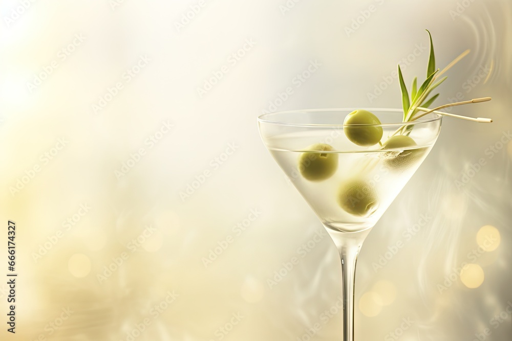 a martini glass with olives in it on a table. generative ai a martini glass with olives in it on a table. generative ai
