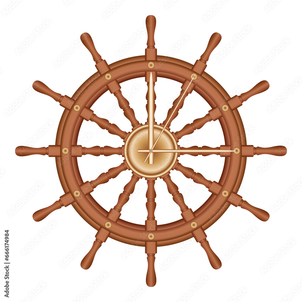 Wall clock made from a ship wheel, vector illustration