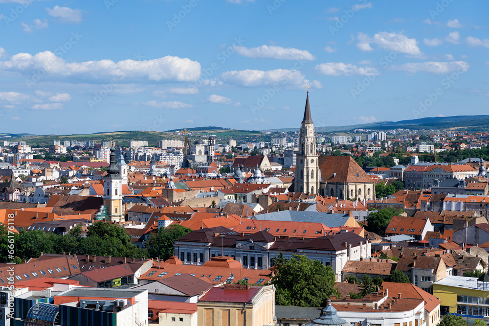 Cityscape of Cluj-Napoca (Romania) including St. Michael's Church