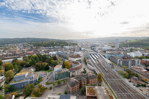 View on the townscape of Winterthur (Switzerland), station and old town