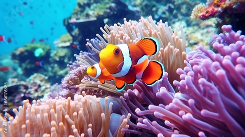 Colorful Marine Wildlife in Symbiotic Reef Ecosystem generated by AI tool  © Aqsa