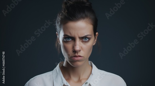 Angry Woman Looking at the Camera Isolated on the Minimalist Background 