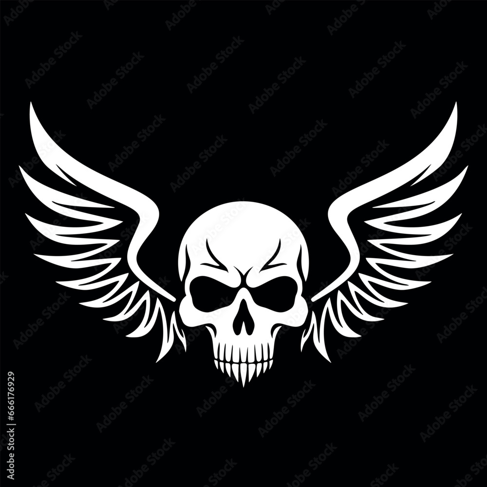 Vector illustration of the wings of a smiling skull. emblem, logo Vector illustration of the wings of a smiling skull. emblem, logo