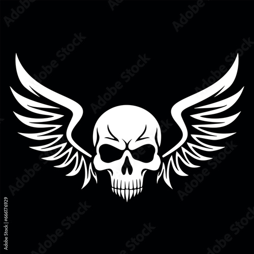 Vector illustration of the wings of a smiling skull. emblem, logo
