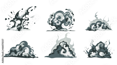 Explosive fire cartoon comic bomb blast explode boom isolated set. Vector flat graphic design illustration