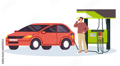 Gas station car petrol fuel pump gasoline petroleum diesel concept. Vector flat graphic design illustration