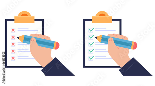 Check list board yes no form task complete signature concept. Vector flat graphic design illustration 