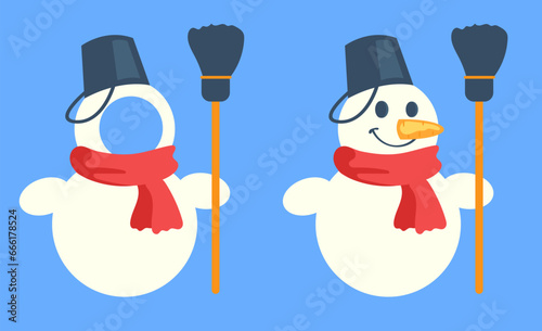 Christmas cute cartoon snowman isolated concept. Vector flat graphic design illustration