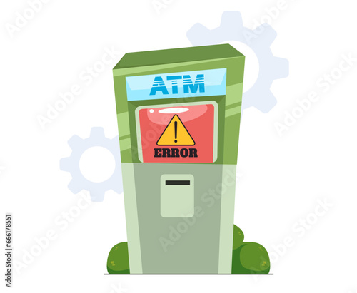 ATM 404 error technology access finance bank concept. Vector flat graphic design illustration