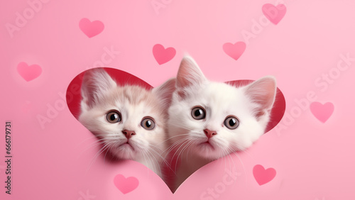 Two white kittens in a pink heart.