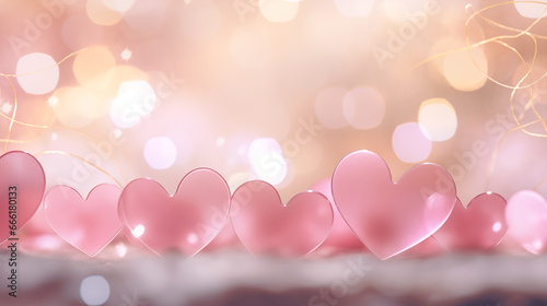 Pink hearts on bokeh background. Valentines day background.
