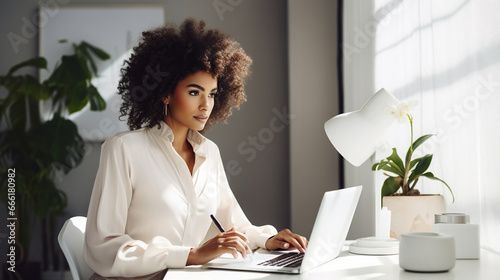 businesswoman working with laptop on the office photo