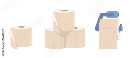 Toilet paper. Hygiene toiletry product. Sanitary wipe napkins for bathroom. Rolled around a cardboard cylinder. Household item for restrooms cartoon flat isolated illustration. Vector concept