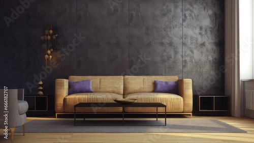 Living room interior  hotel  sofa  daylight  mock up  emty wall