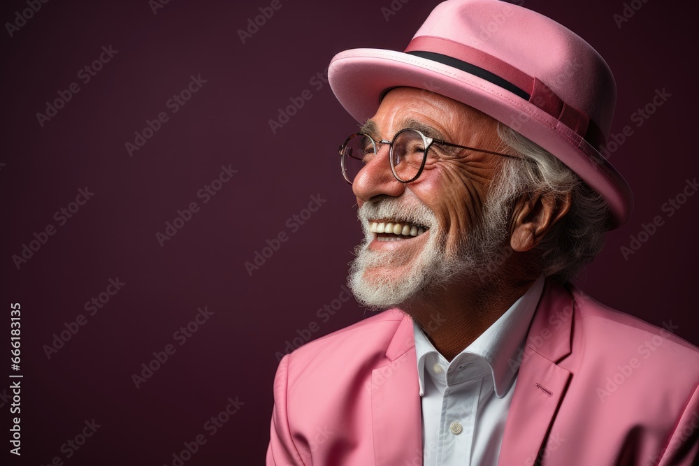 Happy elderly man in colorful suit Wear sunglasses and extravagant style, Laugh and smile happily. Happy elderly man in colorful suit Wear sunglasses and extravagant style, Laugh and smile happily.