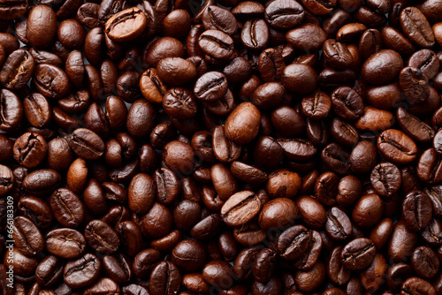 Top view of roasted coffee bean texture background