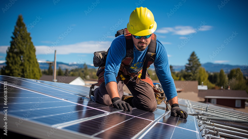 Solar Technician Installing Solar Panels Solar Technician Installing Solar Panels
