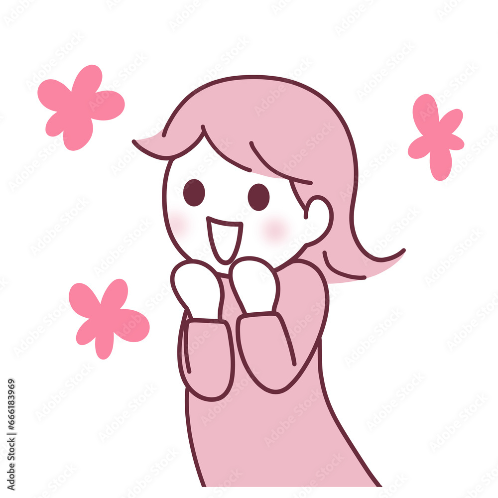 手を合わせて喜ぶ女性のイラスト 手を合わせて喜ぶ女性のイラスト