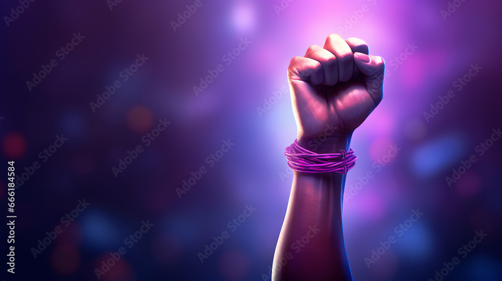 A fist representing the powerful of women and fight for rights. Generative AI. - obrazy, fototapety, plakaty 