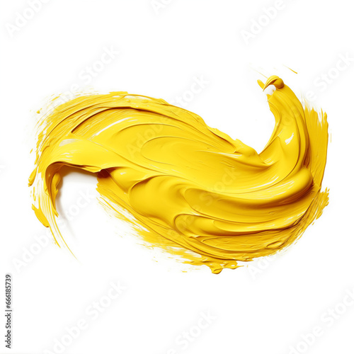 Yellow color paint stroke on a white background  Generative AI