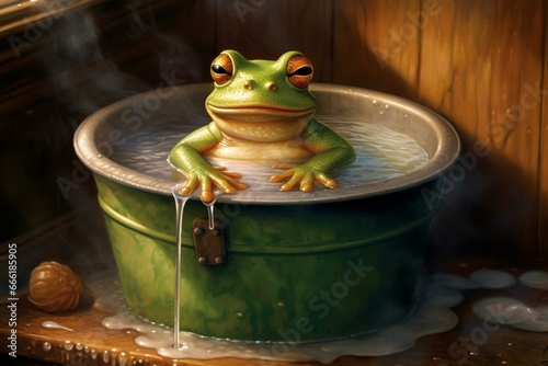 Frog in its bath. Generative AI