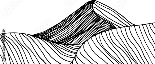 Mountain landscape drawn by hand with lines