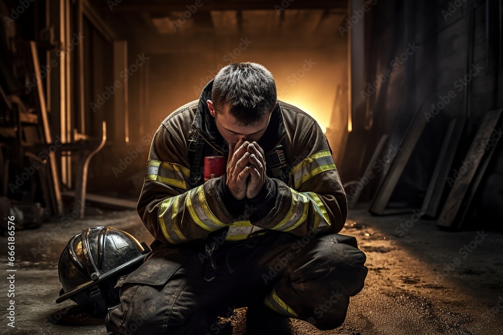 firefighter praying safety protection faith and religion