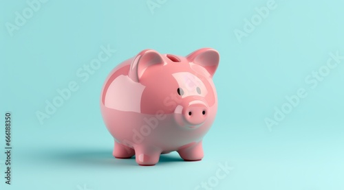 Cute Pink Piggy Bank on Vibrant Blue Background with Copy Space