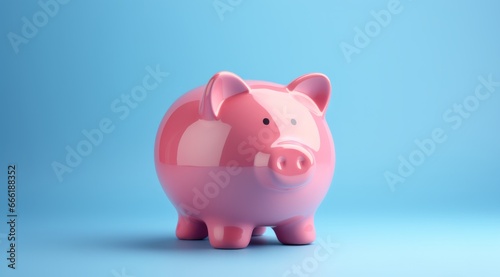 Cute Pink Piggy Bank on Vibrant Blue Background with Copy Space © ParinApril