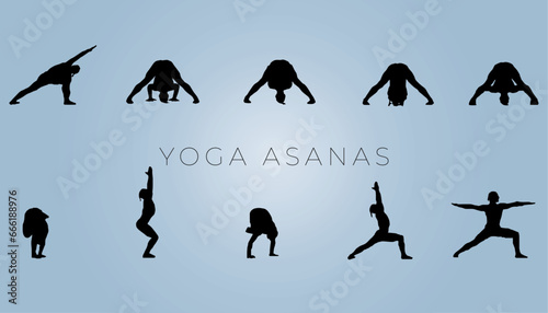 Posiciones de Yoga Asanas Iconos poses de yoga vectorizadas siluetas