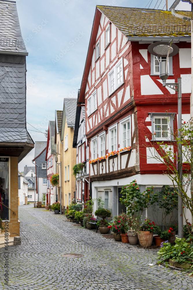 Obraz premium Fachwerk an der Judengasse in Hachenburg