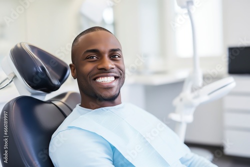 young black man visits a dentist photo