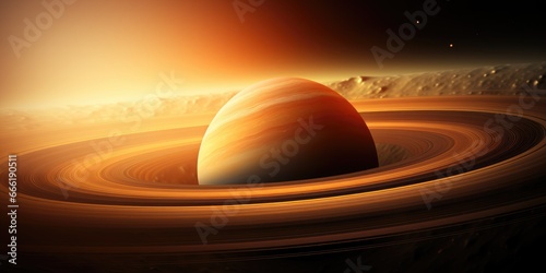 Saturn planet on sunrise background. Generative AI