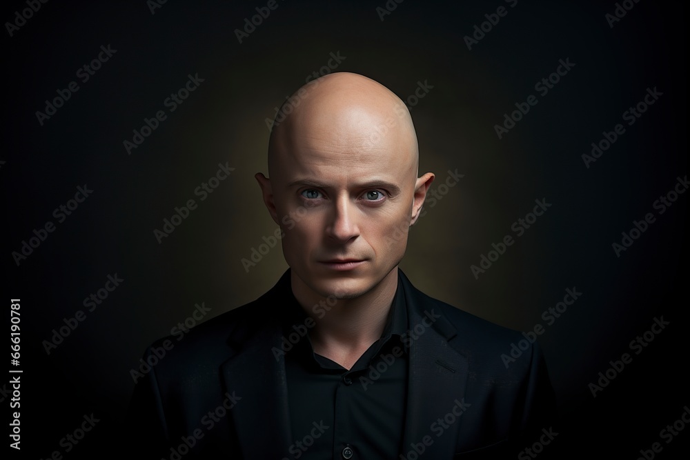 Fototapeta premium attractive man with a shaved head posing seriously in front of the camera