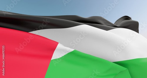 Photorealistic animation of the State of Palestine flag waving on the wind. Seamless Loop. 4K, Ultra HD resolution. photo