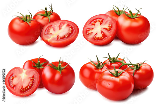 Collection set of Tomato vegetables isolated on white transparent background.