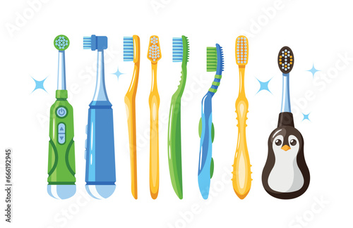 Set of Toothbrushes. Manual, Electric, Bamboo, Travel, Child, Sonic, Interdental and Silicone Brushes for Teeth Care