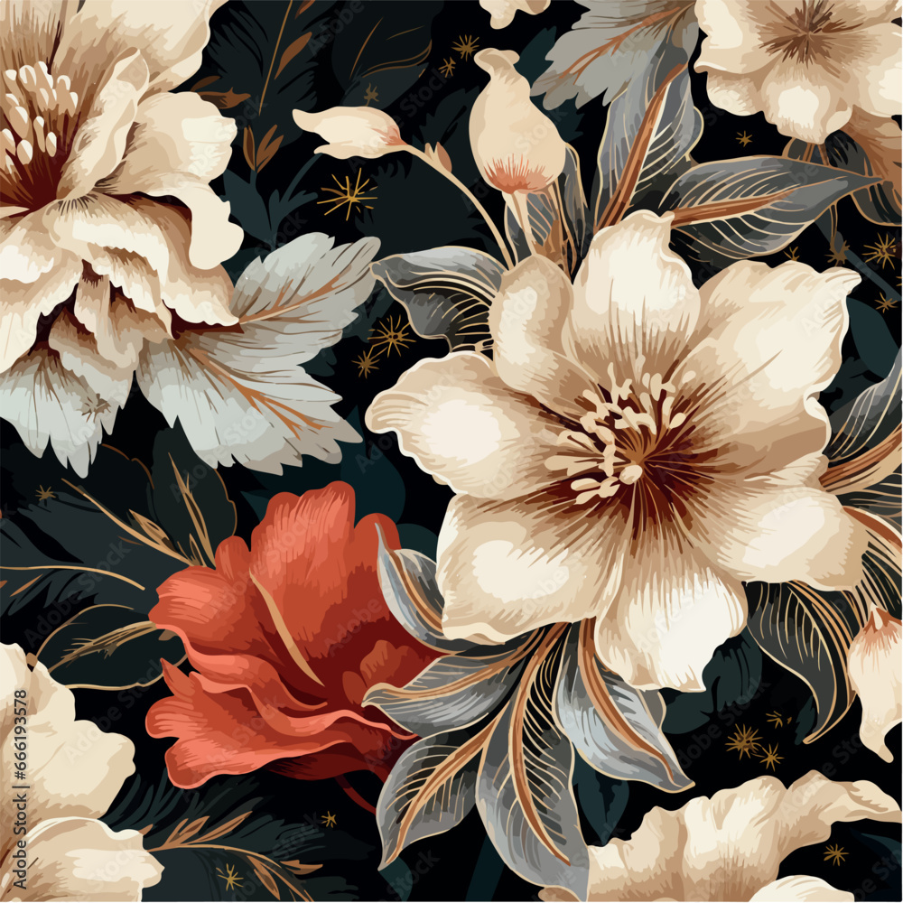 realistic beautiful colorful floral pattern