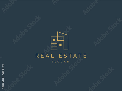 Real estate logo simple line art style design. Creative logo building Construction, company, business modern vector template.
